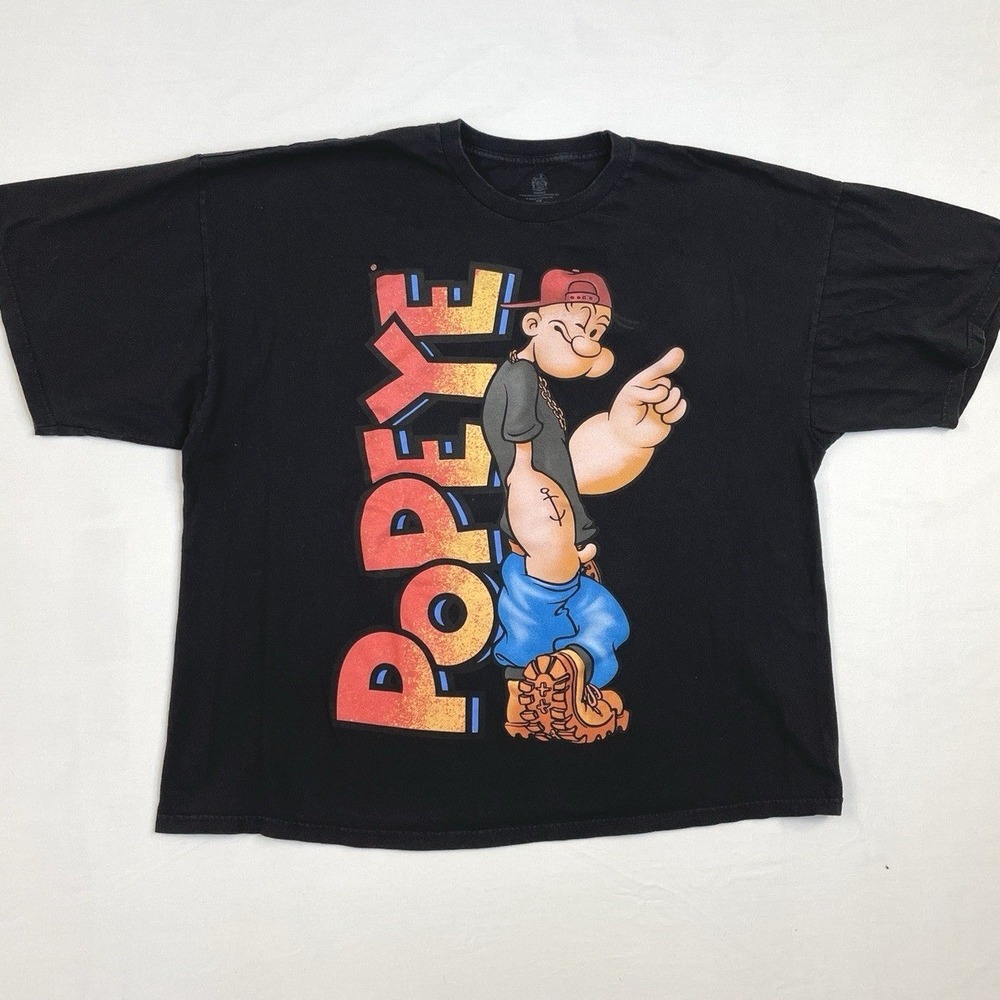 Popeye Cartoon Graphic T Shirt‎ Black 3XL Mens Y2K Streetwear Urban Hip Hop